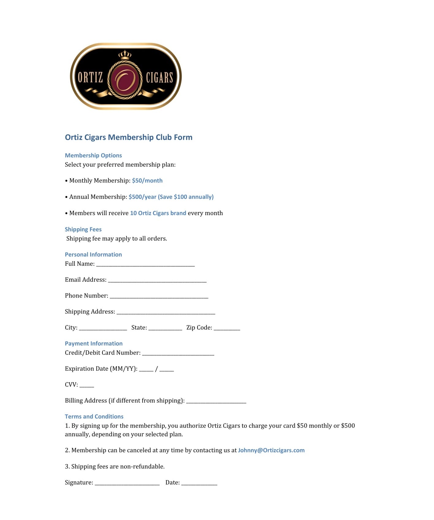 Ortiz Cigars Membership Club