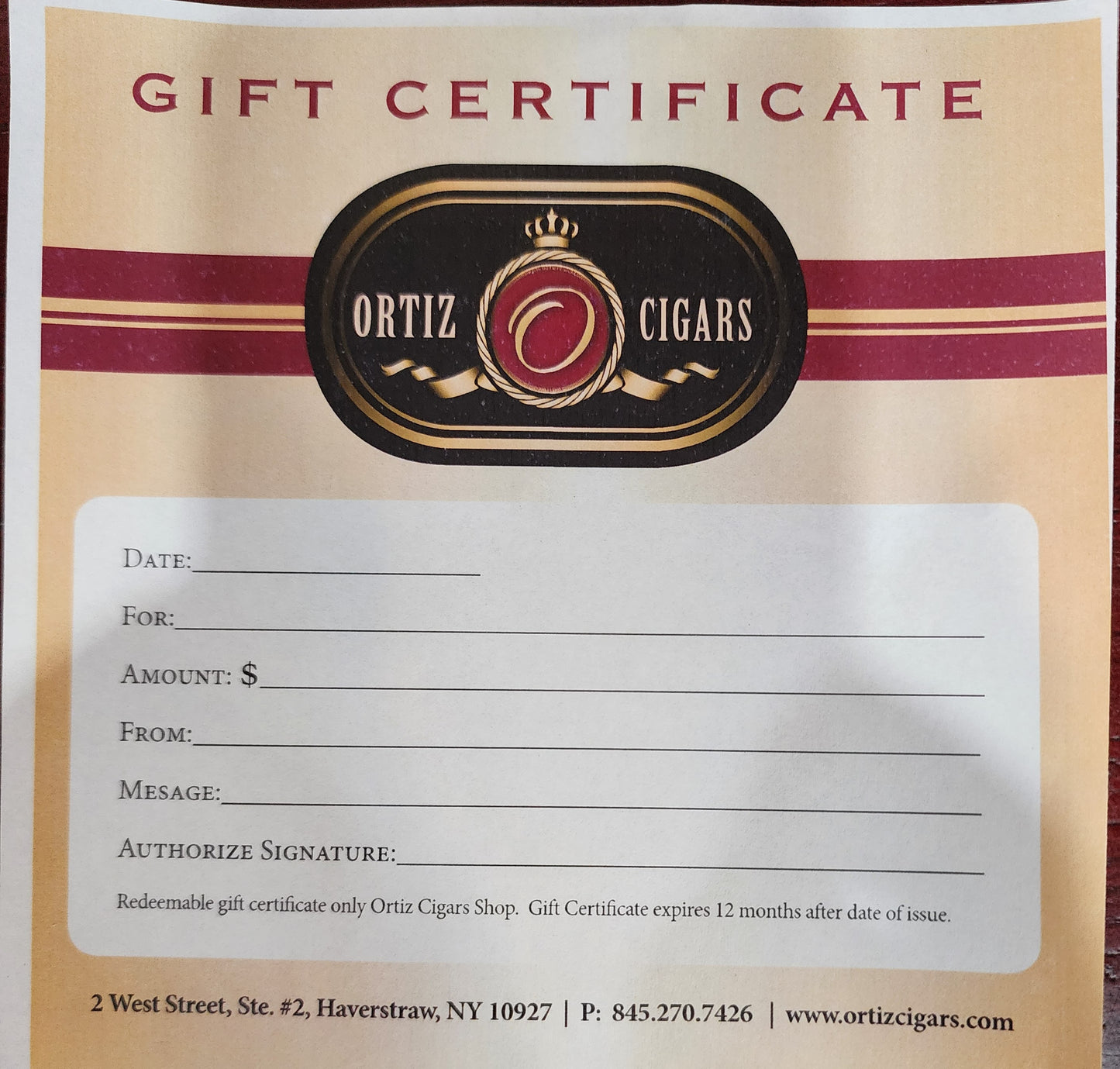 ORTIZ CIGARS- GIFT CARD